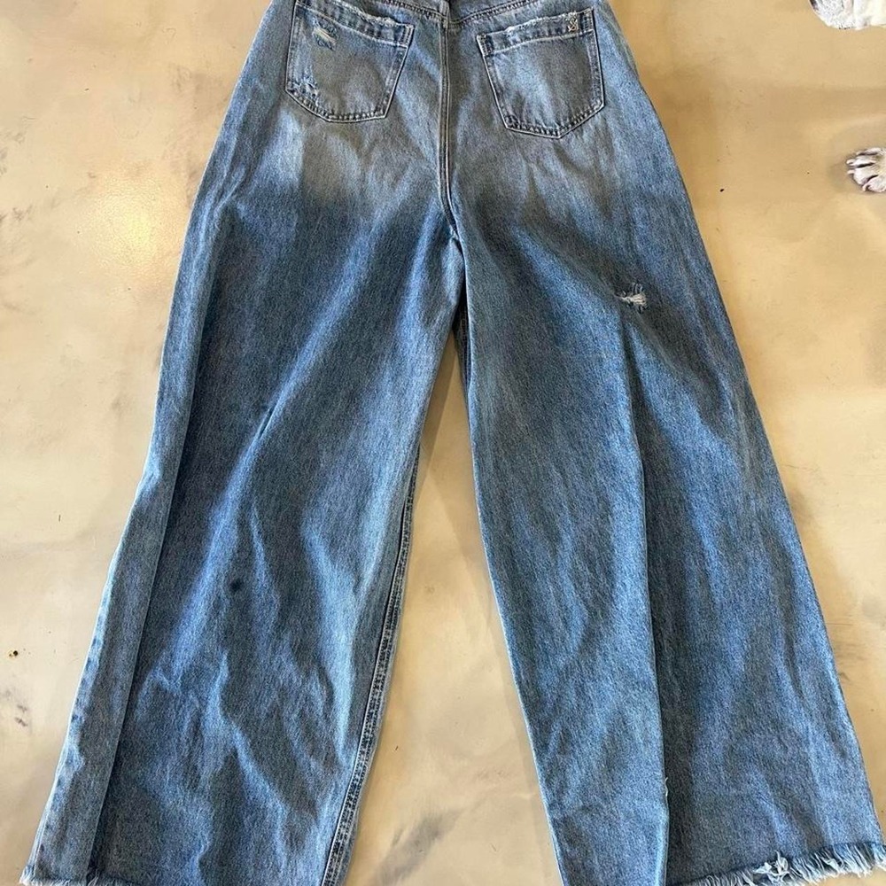 NWT Y2K Distressed Wide Leg Jeans Frayed Hem Western Style Size 7